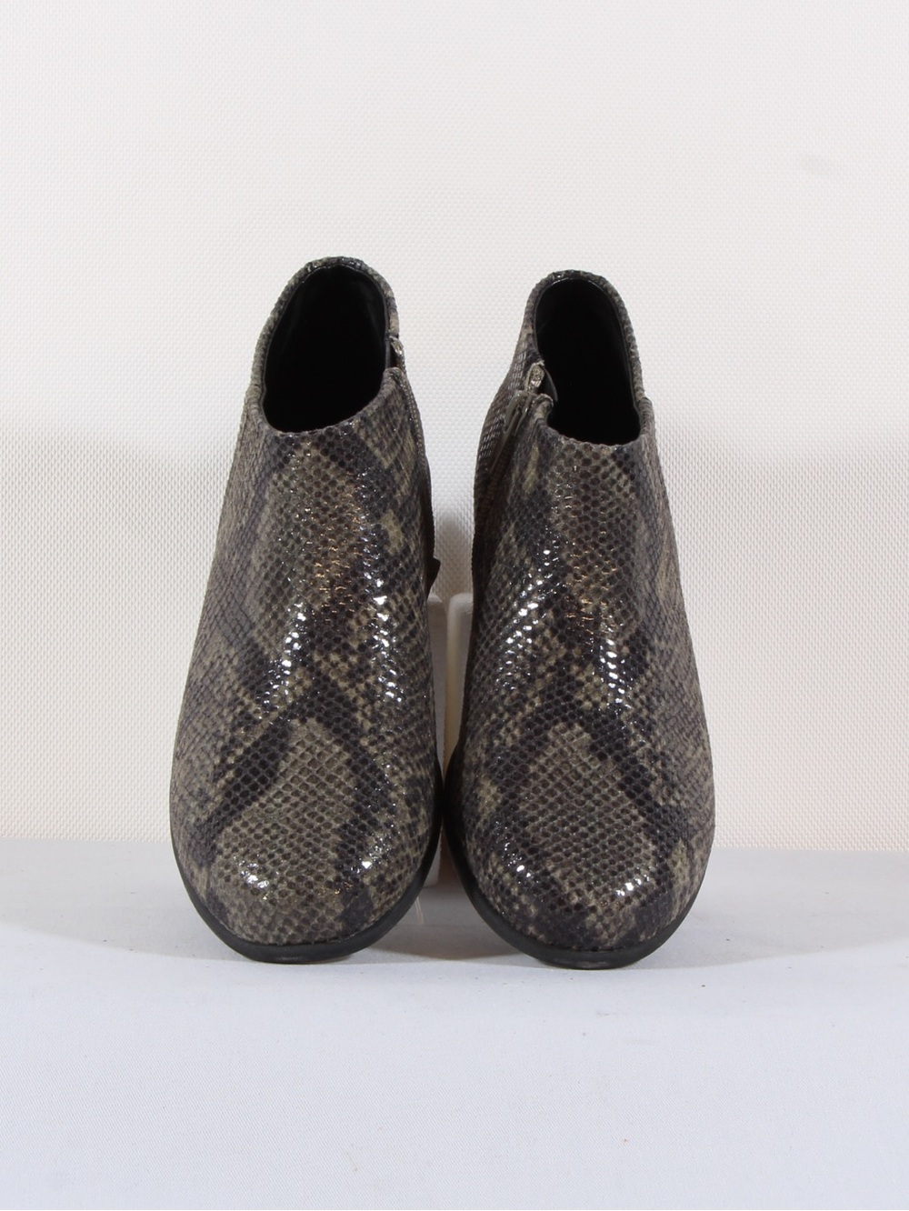 AEROSOLES Gray Snake-Print Zipper Ankle Booties